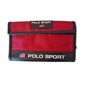 Vintage Polo Sport Ralph Lauren Wallet Full Size Red Trifold 90s Y2K Flag Blue